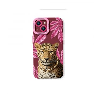 Leopard with Pink Leaves Silicone Case for Apple iPhone Series