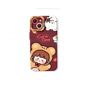 Cute Bear Hug Delight Silicone Case for Apple iPhone Series