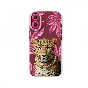 Leopard with Pink Leaves Silicone Case for Apple iPhone Series