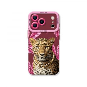 Leopard with Pink Leaves Silicone Case for Apple iPhone Series