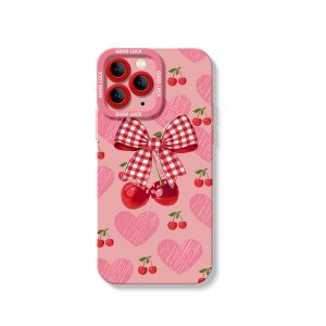 Cherry Bow Pattern Silicone Case for Apple iPhone Series