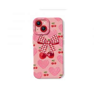 Cherry Bow Pattern Silicone Case for Apple iPhone Series
