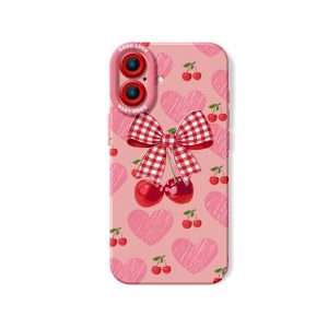 Cherry Bow Pattern Silicone Case for Apple iPhone Series