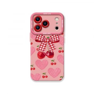 Cherry Bow Pattern Silicone Case for Apple iPhone Series - iPhone 17 Pro Max, Pink