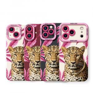 Leopard with Pink Leaves Silicone Case for Apple iPhone Series