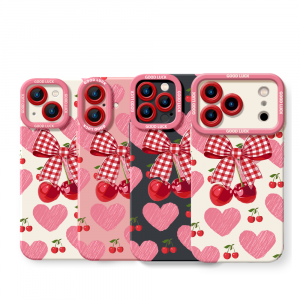 Cherry Bow Pattern Silicone Case for Apple iPhone Series