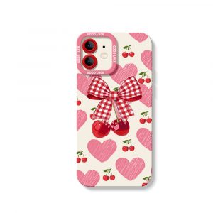 Cherry Bow Pattern Silicone Case for Apple iPhone Series - iPhone 12, White
