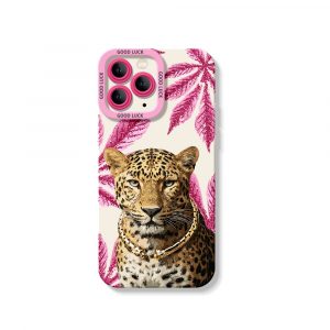 Leopard with Pink Leaves Silicone Case for Apple iPhone Series