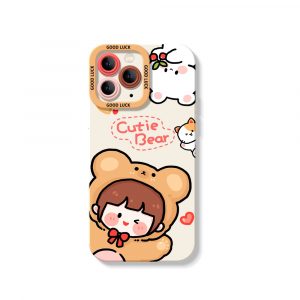 Cute Bear Hug Delight Silicone Case for Apple iPhone Series