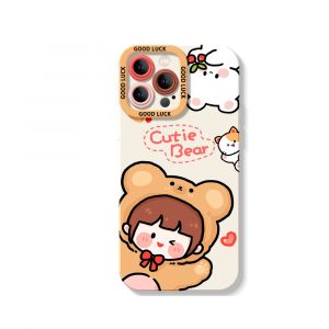 Cute Bear Hug Delight Silicone Case for Apple iPhone Series - iPhone 12 Pro Max, White