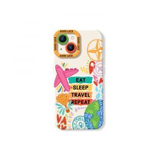 Jetsetters Vibe Eat Sleep Travel Repeat Silicone Case for Apple iPhone Series - iPhone 13, White