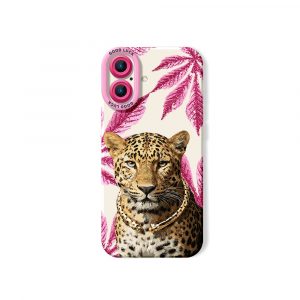 Leopard with Pink Leaves Silicone Case for Apple iPhone Series - iPhone 17, White