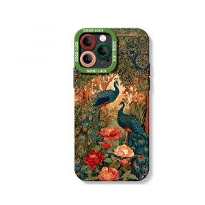 Elegant Peacock Garden Silicone Case for Apple iPhone Series - iPhone 14 Pro Max, Black