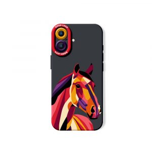 Vibrant Geometric Horse Art Silicone Case for Apple iPhone Series - iPhone 17, Black