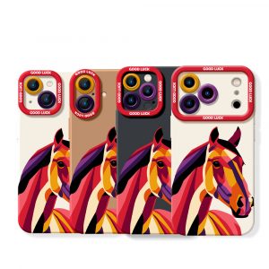 Vibrant Geometric Horse Art Silicone Case for Apple iPhone Series