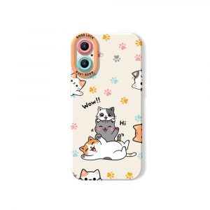 Playful Paws & Cute Cats Silicone Case for Apple iPhone Series - iPhone 16, White