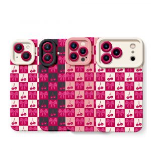 Sweet Cherry Checkered Delight Silicone Case for Apple iPhone Series