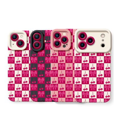 Sweet Cherry Checkered Delight Silicone Case for Apple iPhone Series