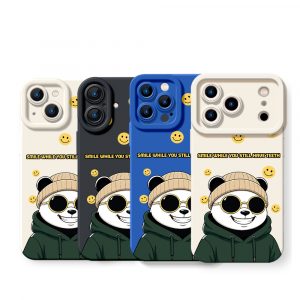 Cheerful Panda & Smiley Vibes Silicone Case for Apple iPhone Series