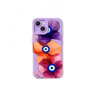 Boho Blossom Charm Evil Eye Silicone Case for Apple iPhone Series - iPhone 13, Lavender