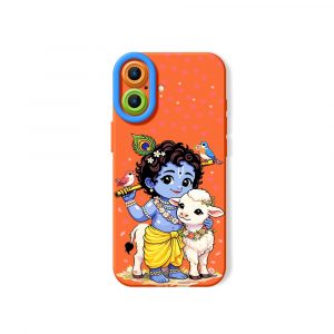 Divine Little Krishna Artistry Silicone Case for Apple iPhone Series - iPhone 17, Orange