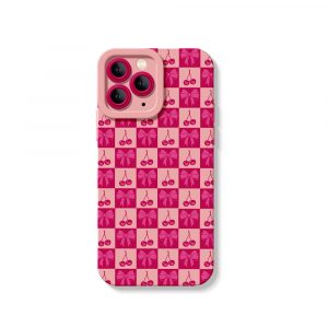 Sweet Cherry Checkered Delight Silicone Case for Apple iPhone Series