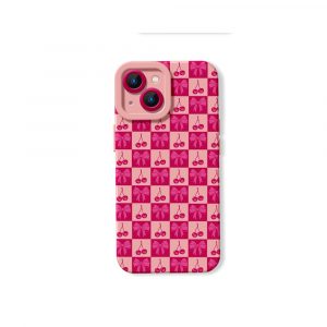 Sweet Cherry Checkered Delight Silicone Case for Apple iPhone Series