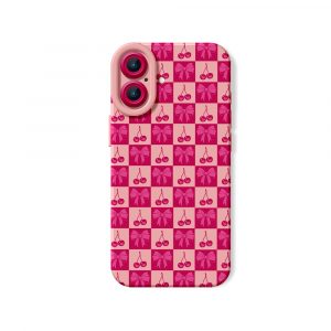 Sweet Cherry Checkered Delight Silicone Case for Apple iPhone Series