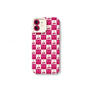 Sweet Cherry Checkered Delight Silicone Case for Apple iPhone Series