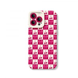 Sweet Cherry Checkered Delight Silicone Case for Apple iPhone Series
