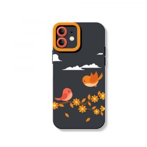 Chirpy Joy Bird Blossom Silicone Case for Apple iPhone Series - iPhone 12, Black