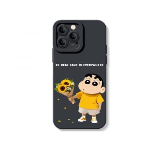 Whimsical Sunflower & Cartoon Charm Silicone Case for Apple iPhone Series