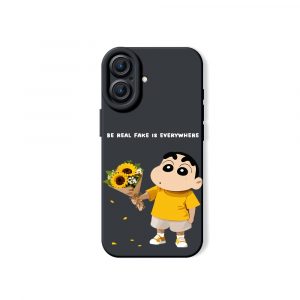 Whimsical Sunflower & Cartoon Charm Silicone Case for Apple iPhone Series - iPhone 16, Black