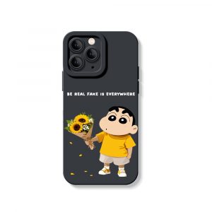 Whimsical Sunflower & Cartoon Charm Silicone Case for Apple iPhone Series - iPhone 16 Pro, Black
