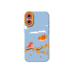 Chirpy Joy Bird Blossom Silicone Case for Apple iPhone Series - iPhone 17, Sky Blue