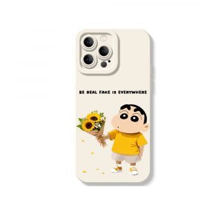 Whimsical Sunflower & Cartoon Charm Silicone Case for Apple iPhone Series