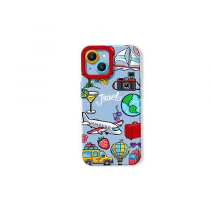 Awaits Travel Icons Silicone Case for Apple iPhone Series - iPhone 13 Mini, Sky Blue