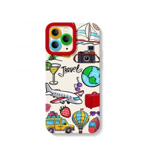 Awaits Travel Icons Silicone Case for Apple iPhone Series - iPhone 16 Pro, White