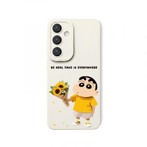 Cheerful Character & Sunflowers Message Silicone Case for Samsung S24 Series