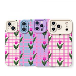 Vibrant Tulip Plaid Silicone Case for Apple iPhone Series