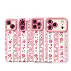 Floral Blossom Stripes: Silicone Case for Apple iPhone Series