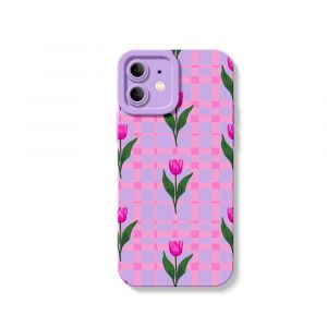 Vibrant Tulip Plaid Silicone Case for Apple iPhone Series