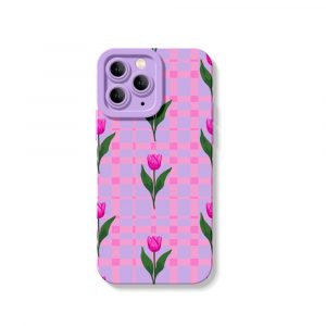 Vibrant Tulip Plaid Silicone Case for Apple iPhone Series