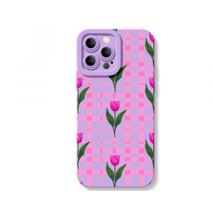 Vibrant Tulip Plaid Silicone Case for Apple iPhone Series